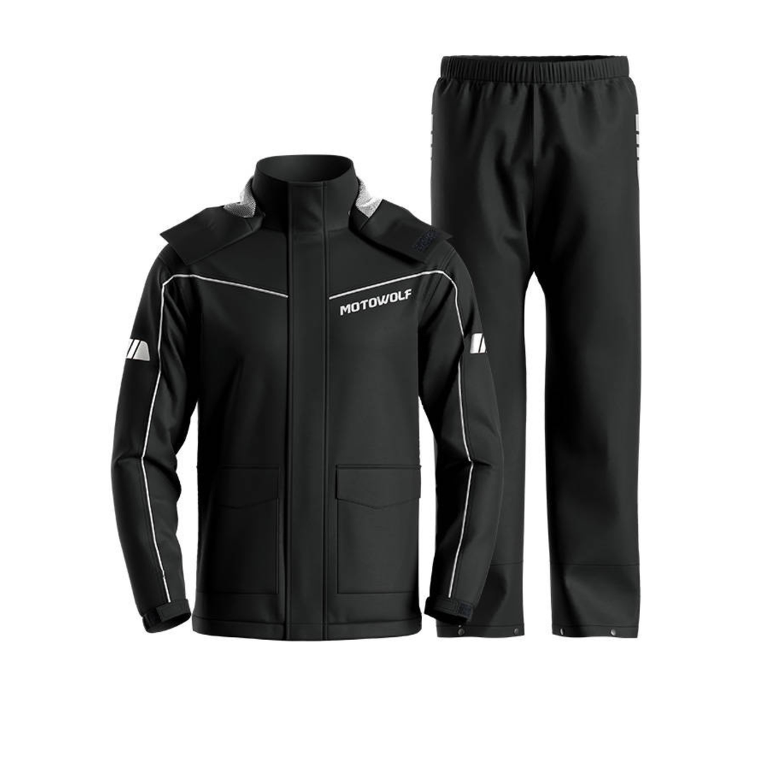 MOTOWOLF Unisex Premium Waterproof Raincoat With Shoe Cover, Removable Hoodie and Carry Pouch