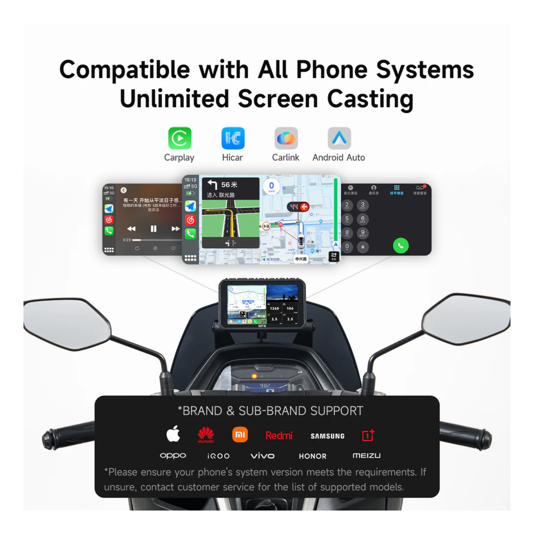 HFK HC50-RM Smart Motorcycle Carplay GPS With Quick Release And Dash Cam