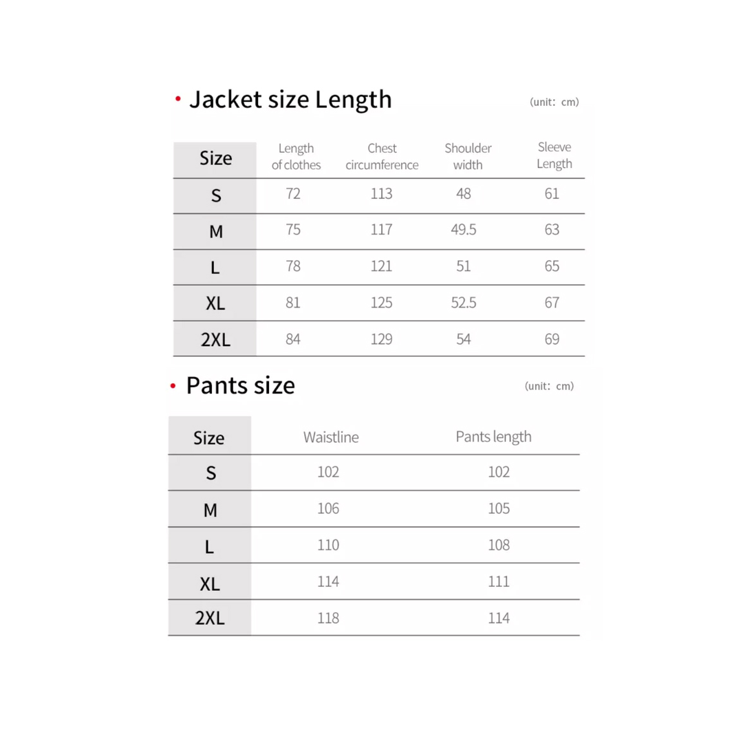 BWS Rainsuit Size Chart