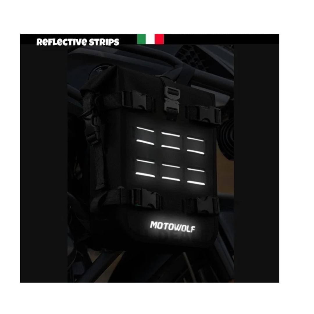 Motocycle Crash bar bag with reflective strips and logo