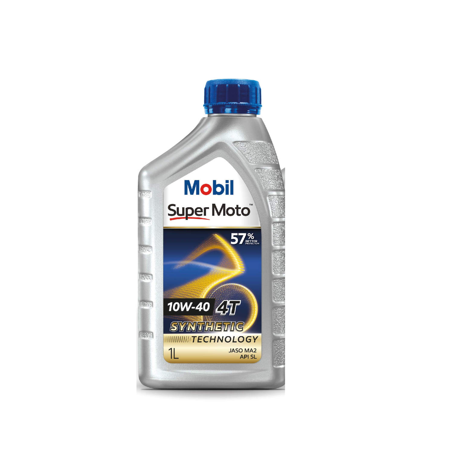 Mobil Super Moto 10W-40 motor oil with synthetic technology, designed for high performance motorcycle.