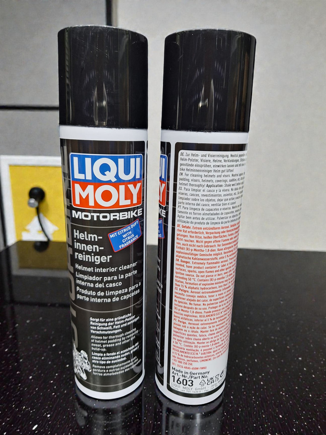 Helmet spray removes unpleasant odors