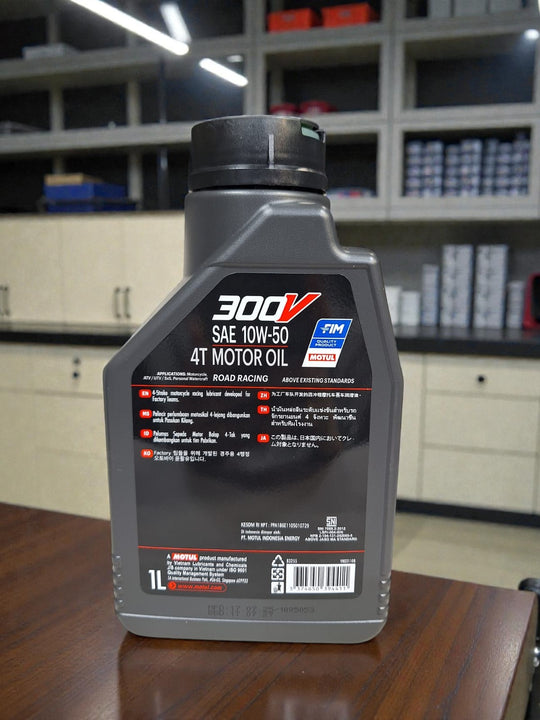 Motul 300V Road Racing Fully Synthetic Motor Oil.